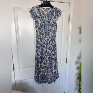 Floral Blue & White Midi Dress